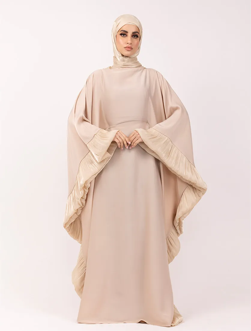 Beige Organza Trim Kaftan